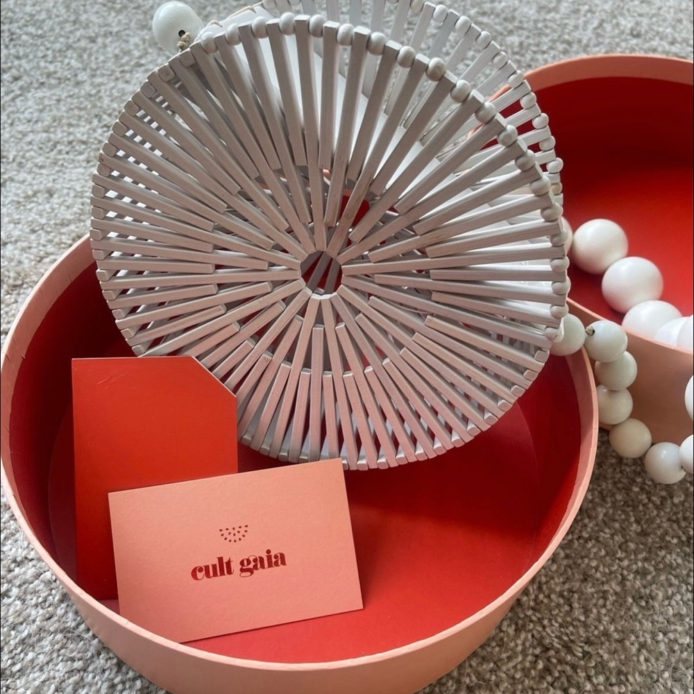 Cult Gaia White Circular Bamboo Clutch